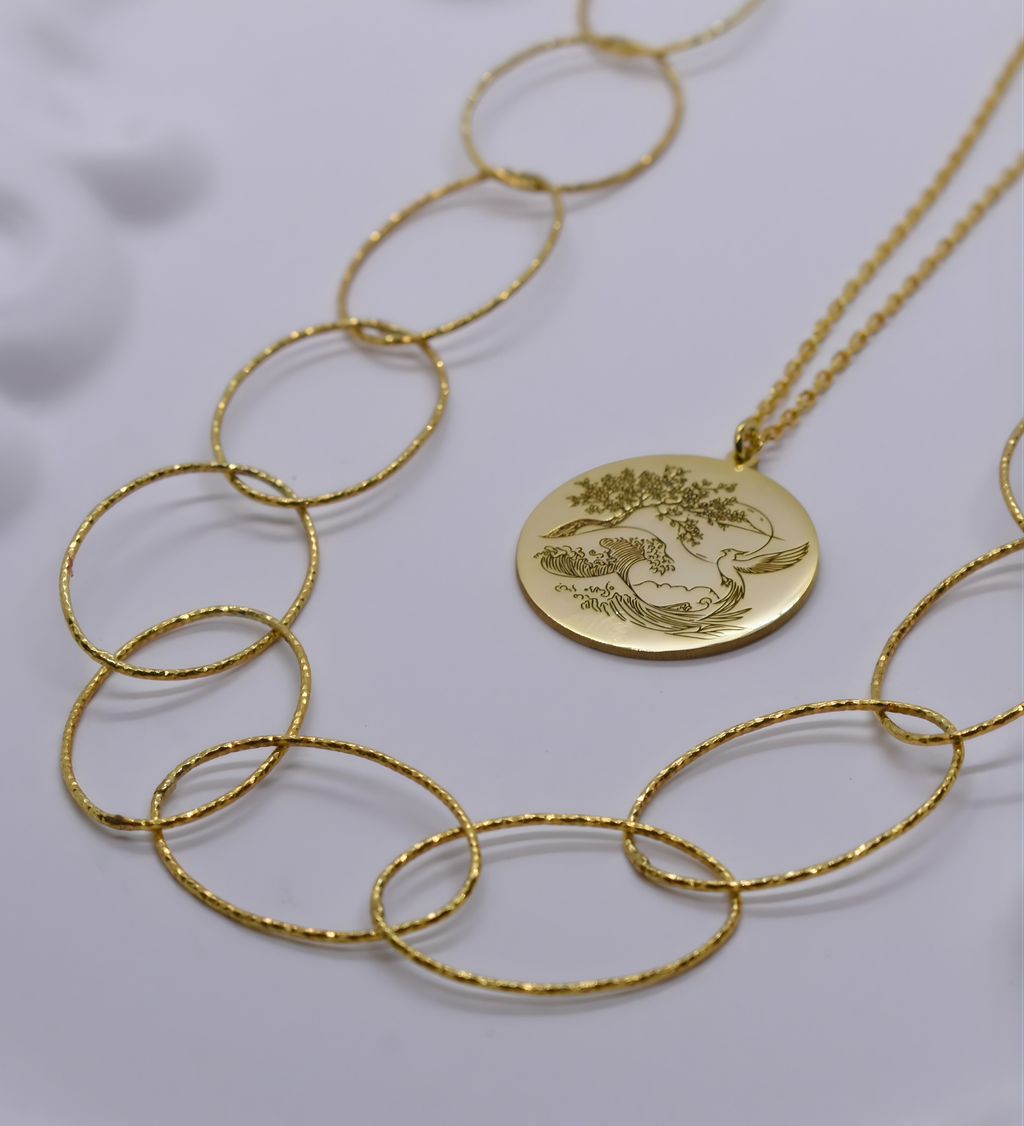 Hammered Oval Link - Long Chain