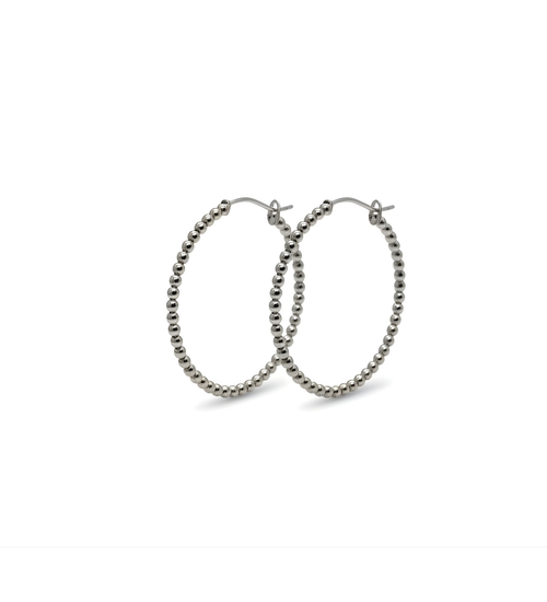 Bead Hoops - Silver Tone - 3.5 cm