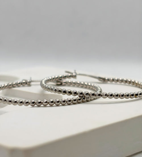 Bead Hoops - Silver Tone - 3.5 cm